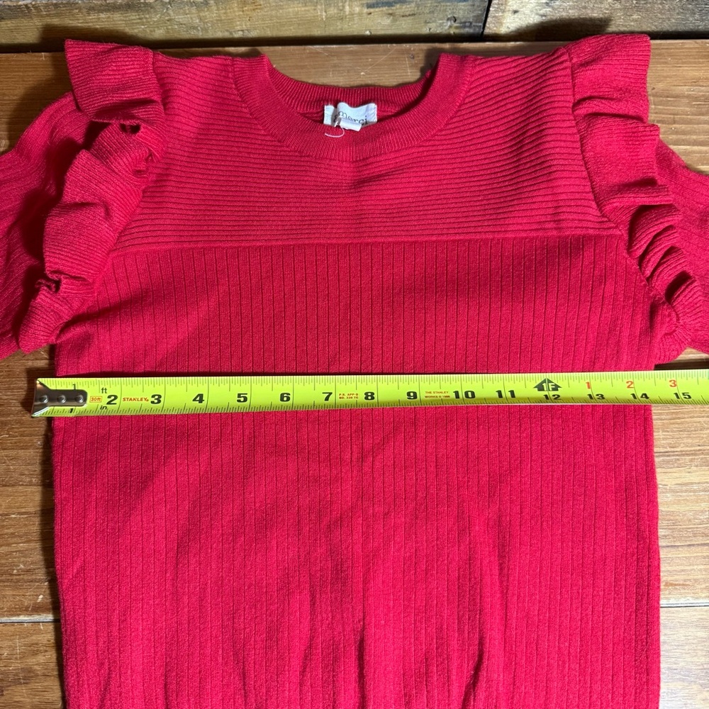 Red Ruffle-Shoulder Knit Sweater - Women's - Picture 5 of 6